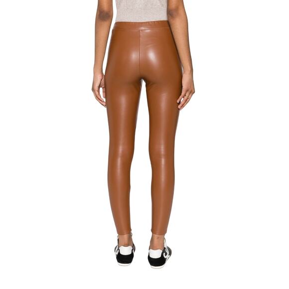 Michael Kors Coated Stretch Leggings Faux Leather Pants Zip Leg Luggage $140 Nwt - Picture 4 of 7